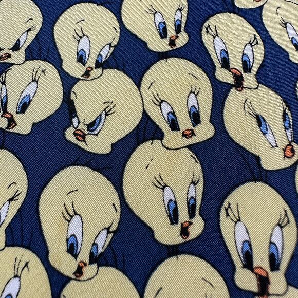 Vintage Tweety Bird All Over Print Silk Necktie Warner Brothers 1995 Blue Yellow - Picture 4 of 7